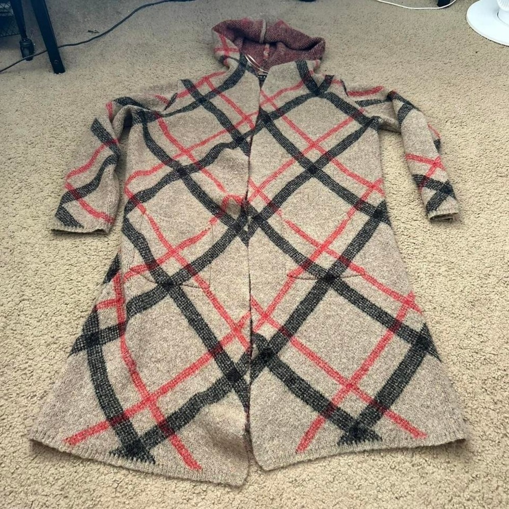 Joseph A. plaid silk hooded cardigan in‎ multi-coloured hues